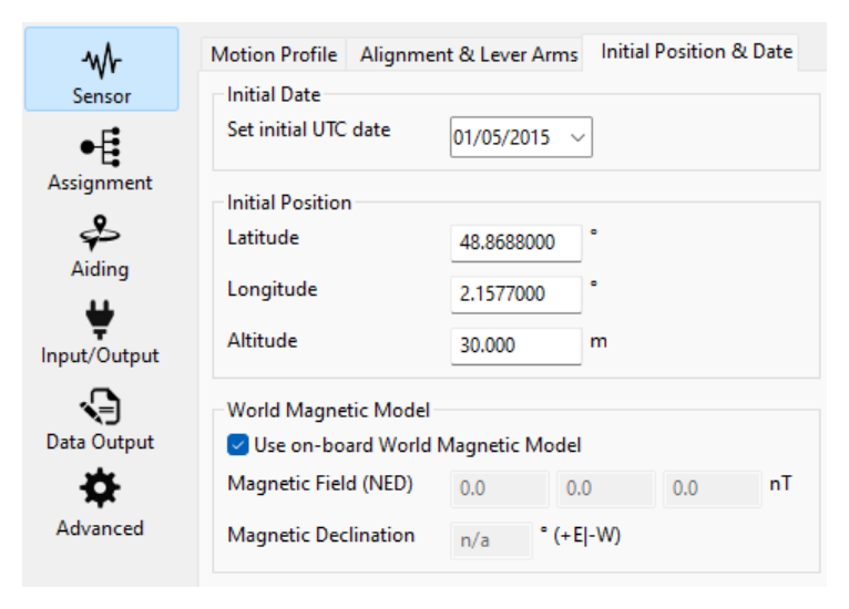 sbgCenter Configuration - Sensor - Initial