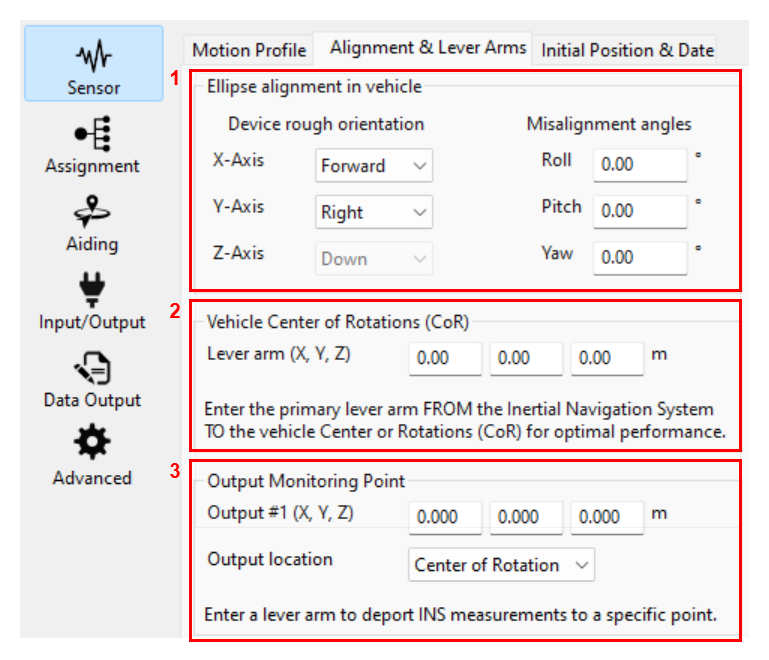 sbgCenter Configuration - Sensor - Alignment