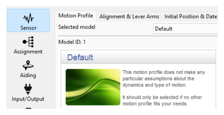 sbgCenter Configuration - Sensor - Motion Profile