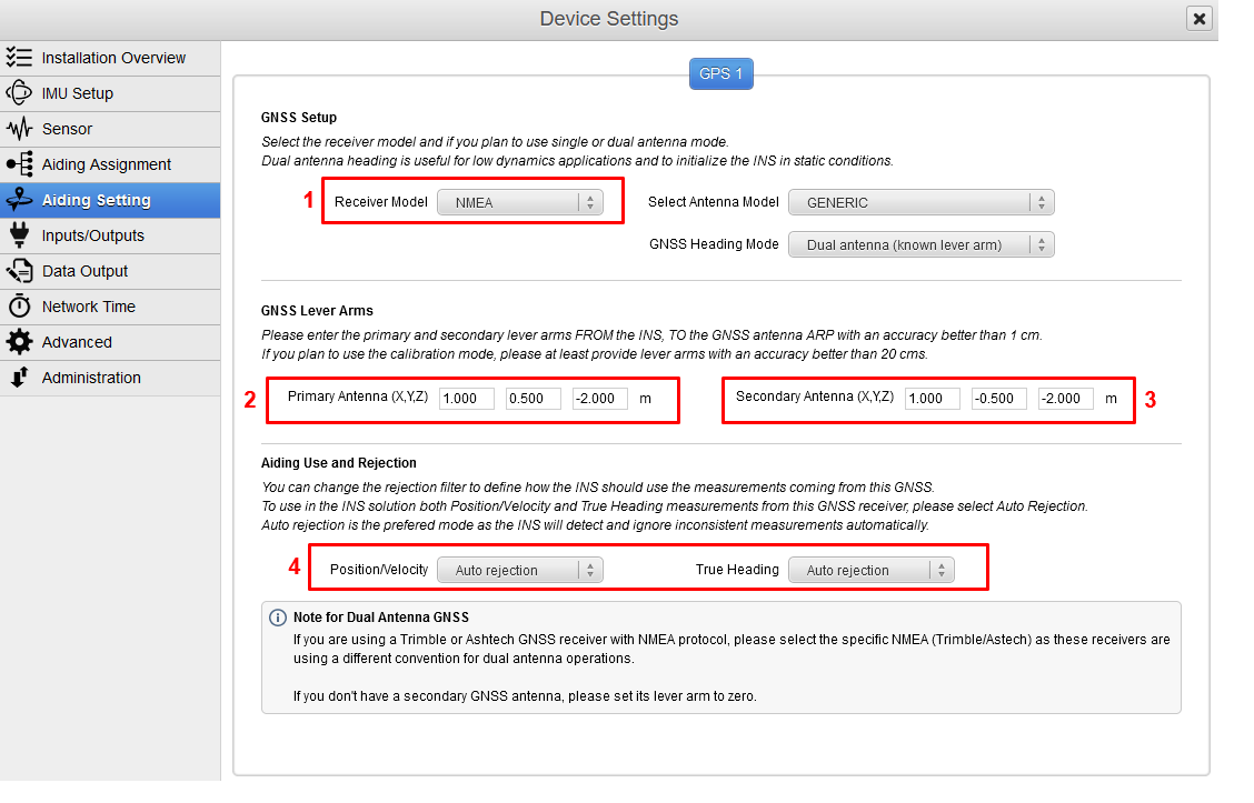 HPI Aiding Settings GNSS