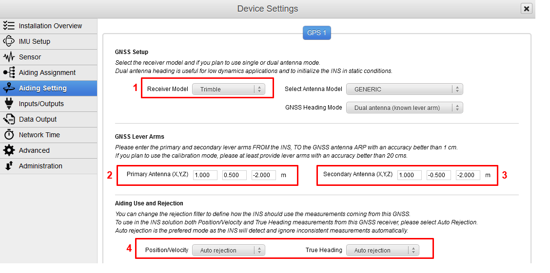 HPI Aiding Settings GNSS