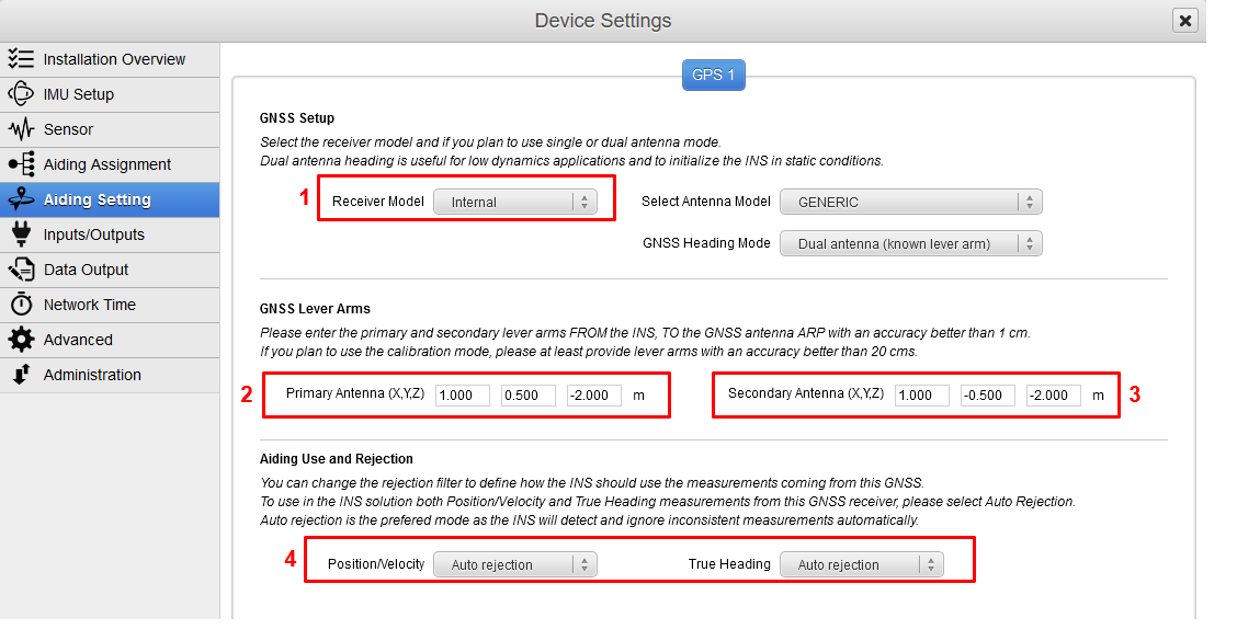 HPI Aiding Settings GNSS