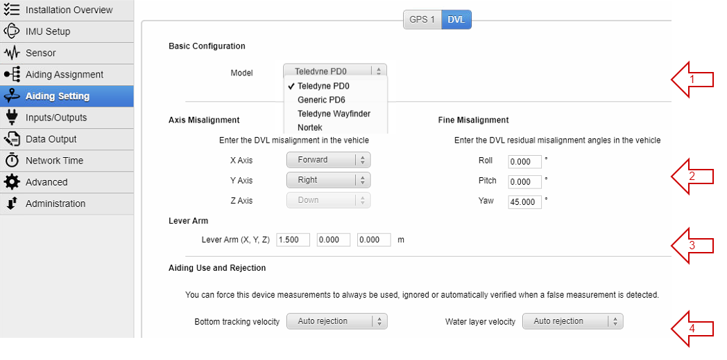 DVL settings modified