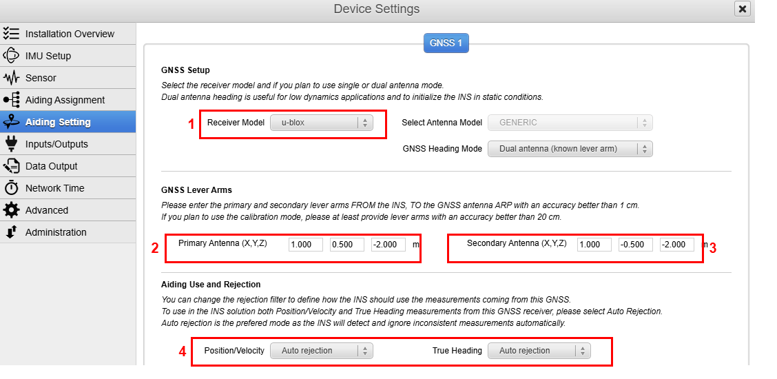 HPI Aiding Settings GNSS