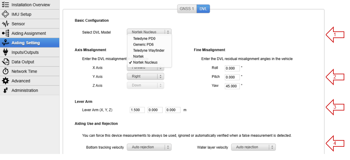 DVL settings modified